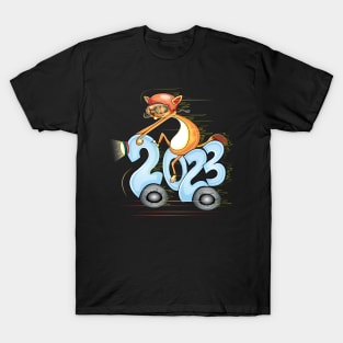 Happy New Year 2023 Cat Riding Moto T-Shirt